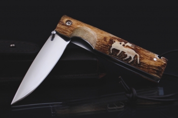 Cкладной якутский нож малый "БЫHЫЧЧА" N690. Рукоять рог лося..