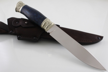 Нож "Засапожный" сталь Bohler k 340. Рукоять карельская береза синяя.